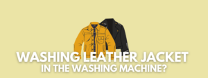 A banner image with a leather jackets vector and the text reads, "washing leather jacket in the washing machine?"