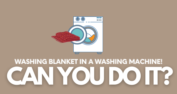 A vector image of a washing machine with a red blanket, and the text reads, "washing blanket in the washing machine! Can you do it?"