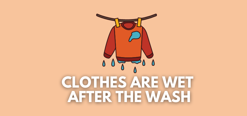 A banner image with a soaked hanging short vector and the text reads, "clothes are wet after the wash"