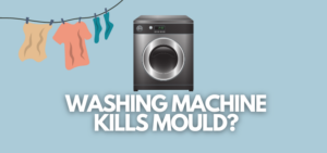 A banner image containing a vector of a washing machine and a vector of hanging clothes, and the text reads, "washing machine kills mould?"