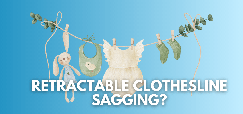 A banner image with a clothes on a retractable clothesline vector and the text reads, "retractable clothesline sagging?"